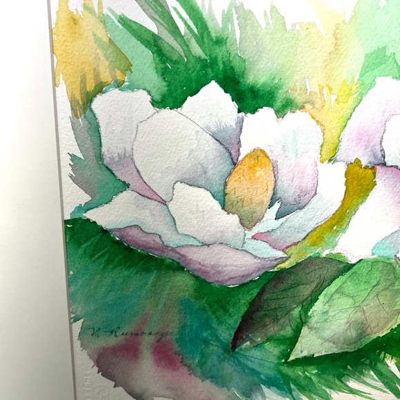Original Watercolor Painting  Magnolias Artist Signed & Stamped Spring Floral - Picture 2 of 8